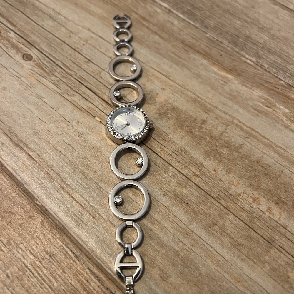 Silver Circle Link Watch with Crystal Accents